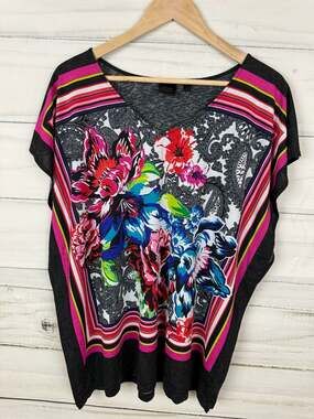 Rafaella Studio Women's Floral Paisley Print V-Neck Dolman Sleeve Blouse Size XL